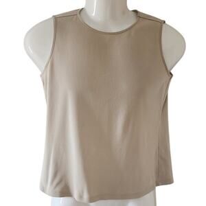 CJ Banks Beige Crew Neck Sleeveless Satin Trim Tank Top Women's Size Small